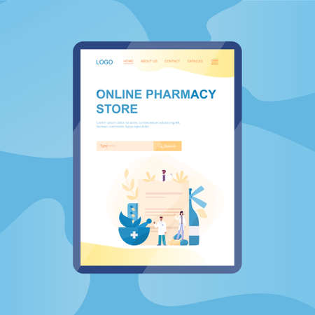 Online pharmacy web banner on computer or tv screen.のイラスト素材