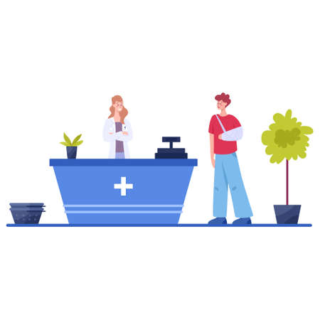 Modern pharmacy interior with visitor. Client order and buyのイラスト素材