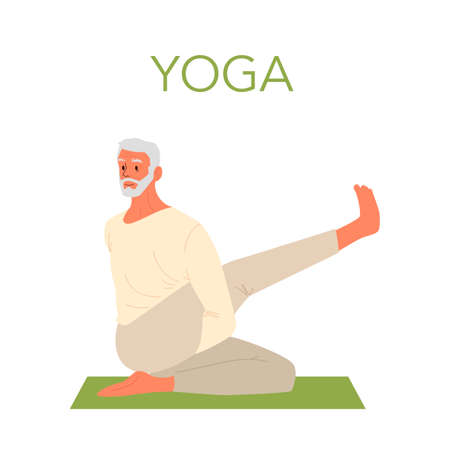 Old man doing yoga. Asana or exercise for senior. Physical and mentalのイラスト素材