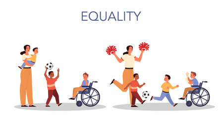 Parenthood and child rearing concept. Woman teach her son equality. Influence on child, family relationship, and childcare. Isolated vector illustration in cartoon styleのイラスト素材