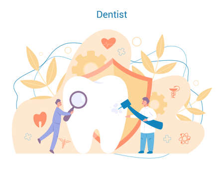 Group of dentist treat big tooth. Medical treatment concept.のイラスト素材