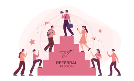 Referral program concept. Idea of referring friends to raise a profit. Referral program strategy and development. Vector illustrationのイラスト素材