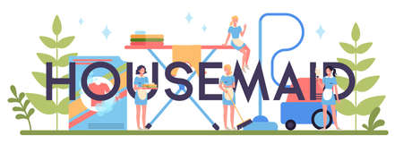 Maid service, cleaning service, apartment cleaning typographic headerのイラスト素材