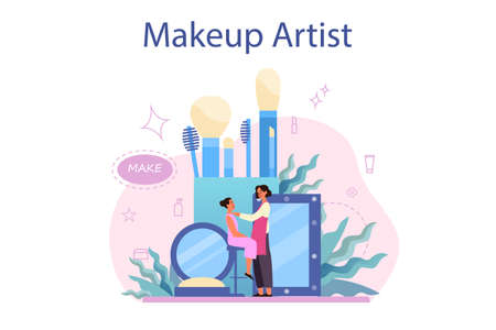 Make up artist concept. Woman doing a beauty procedure, applyingのイラスト素材