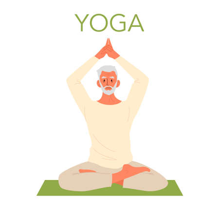 Old man doing yoga. Asana or exercise for senior. Physical and mentalのイラスト素材