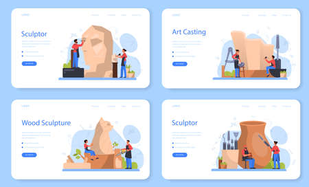 Professional sculptor concept set. Creating sculpture of the marble,のイラスト素材