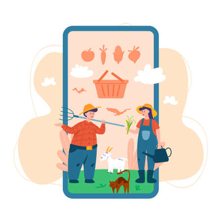Farmer online service or platform on differernt device concept set.のイラスト素材