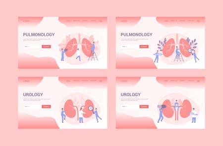 Medical specialty and examination web banner or landing page set.