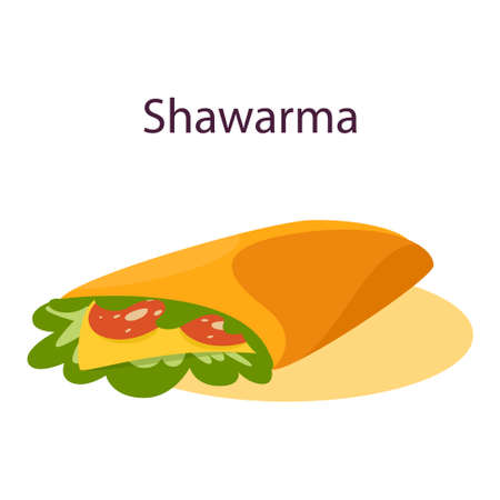 Shawarma street food concept. Delicious roll with meat, salad andのイラスト素材