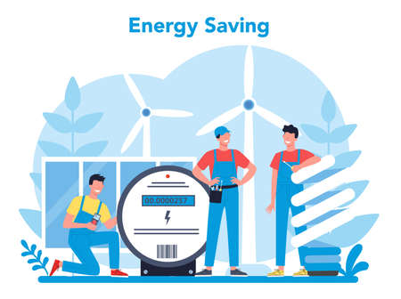 Electricity works service concept. Professional worker in theのイラスト素材