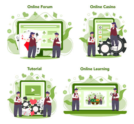 Croupier concept set. Dealer in casino near roulette table. Personのイラスト素材