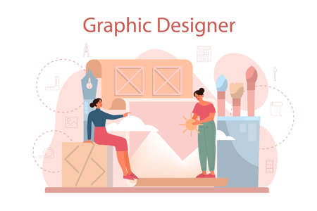 Graphic designer or digital illustrator concept. Picture on the deviceのイラスト素材