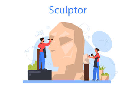 Professional sculptor concept. Creating sculpture of the marble, wood and clay. Creative artist. Art and hobby. Isolated vector illustration in flat styleのイラスト素材
