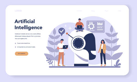 Robotics web banner or landing page. Robot engineeringのイラスト素材