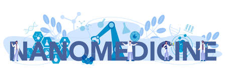 Nanomedicine typographic header concept. Scientists work in labarotaryのイラスト素材