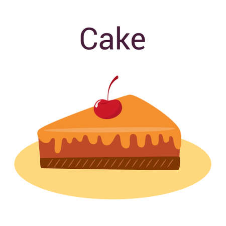 Cake slice. Pastry for holidays. Sweet delicious cream and chocolate.のイラスト素材