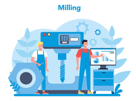 Miller and milling concept illustration. Engineer drilling metaのイラスト素材