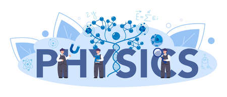 Physics typographic header concept. Scientist explore electricity,のイラスト素材