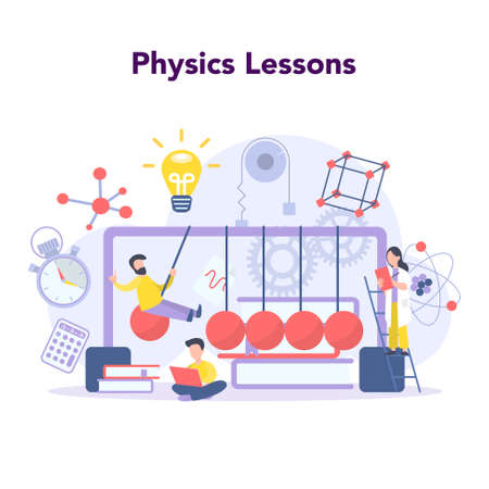Physics school subject concept. Scientist explore electricity,のイラスト素材