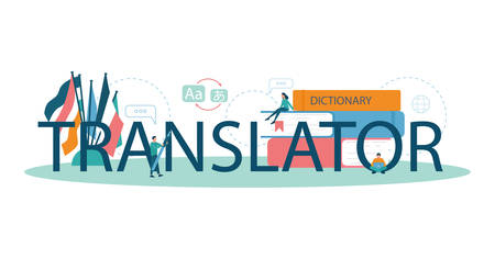 Translator and translation service typographic header concept.のイラスト素材