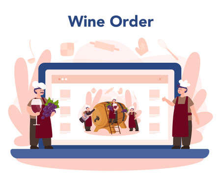 Wine maker online service or platform. Man wearing his apronのイラスト素材