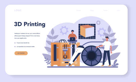 3D Printing technology web banner or landing page. 3D printerのイラスト素材