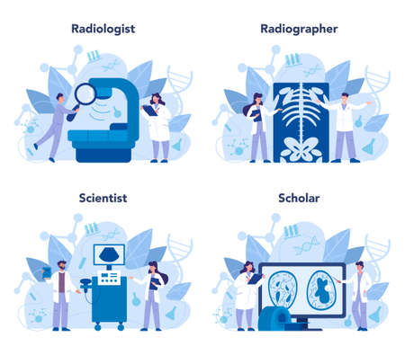 Radiologist concept set. Doctor examing X-ray image of human bodyのイラスト素材