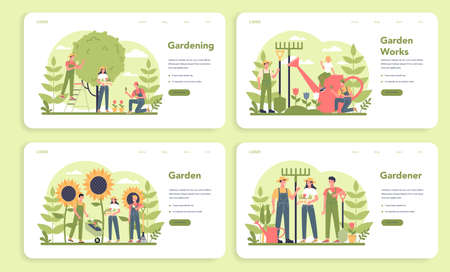 Gardening web banner or landing page set. Idea of horticulturalのイラスト素材