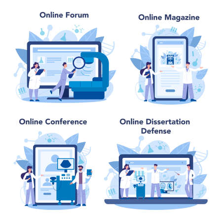 Radiologist online service or platform set. Doctor examing X-ray imageのイラスト素材