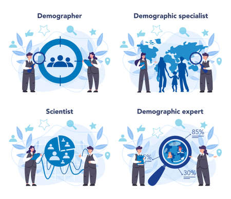 Demographer concept set. Scientist studying population, analyze dataのイラスト素材
