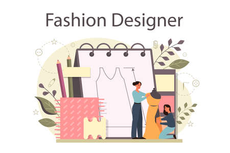 Fashion designer or tailor concept. Professional master sewing clothes.のイラスト素材