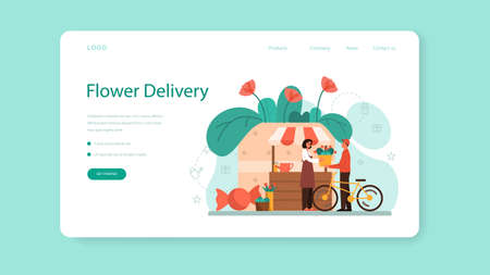 Flowers delivery service concept. Professional florist pass flowersのイラスト素材
