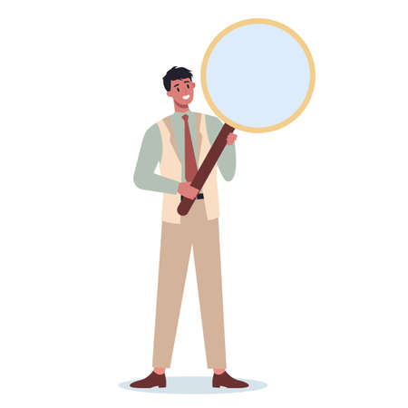 Business person in formal office clothes holding a magnifying glass.のイラスト素材
