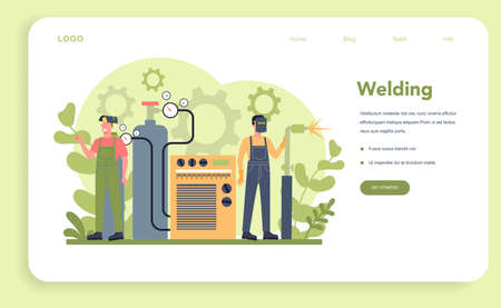 Welder and welding service concept web banner or landing page.のイラスト素材