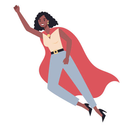 Businesswoman with red superhero cloak. Woman with a powerのイラスト素材