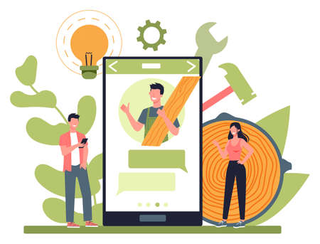 Woodworker or carpenter online service or platform. Joineryのイラスト素材