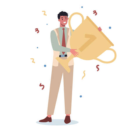 Succeed business man. Winning in competition. Getting rewardのイラスト素材