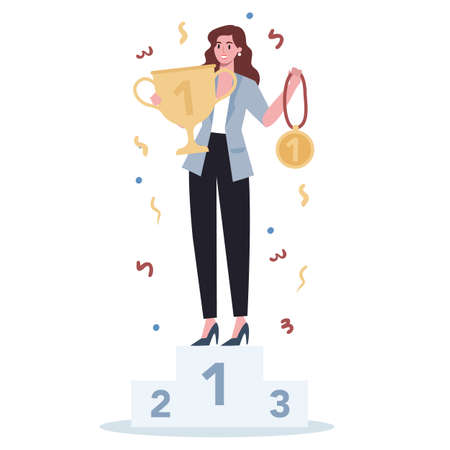 Succeed business woman. Winning in competition. Getting rewardのイラスト素材