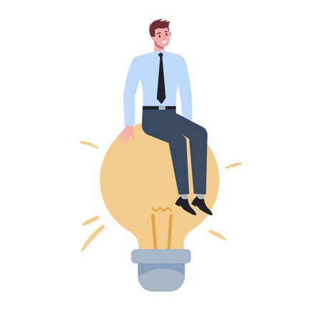 Business character holding a light bulb. Idea concept. Creative mindのイラスト素材