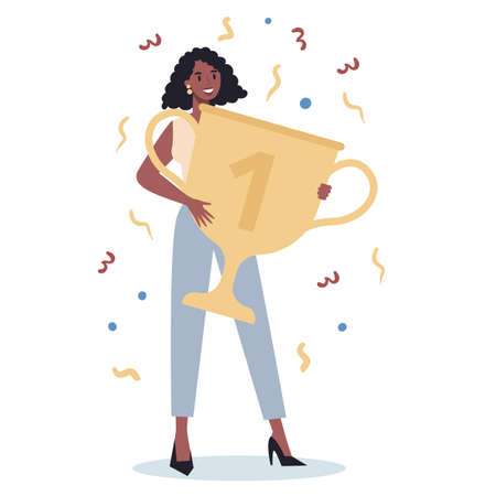 Succeed business woman. Winning in competition. Getting rewardのイラスト素材
