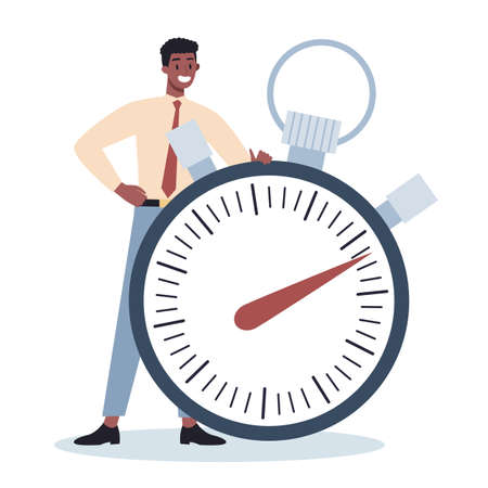 Business character with a clock. Work effectivity and planning.のイラスト素材