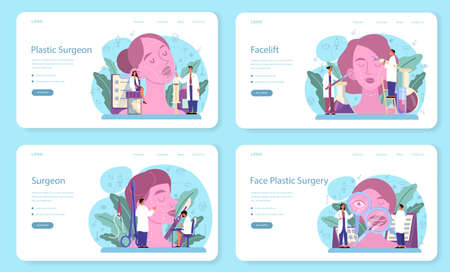 Plastic surgeon web banner or landing page set. Idea of body and faceのイラスト素材