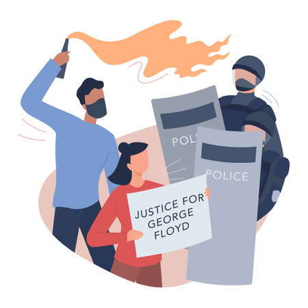 Black lives matter concept. Protester call for justice for black people.のイラスト素材