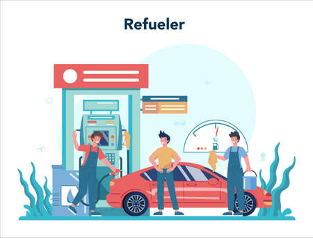 Gas station worker or refueler concept. Worker in uniform workingのイラスト素材