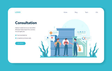 Gas station worker or refueler web banner or landing page. Worker in uniform working with a filling gun. Man pouring fuel into car in petroleum station. Isolated vector illustrationのイラスト素材