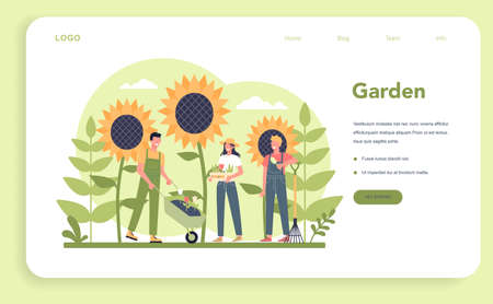 Gardening web banner or landing page. Idea of horticultural designerのイラスト素材