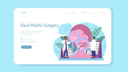 Plastic surgeon web banner or landing page. Idea of body and face correction. Rhinoplastyin hospital and anti-aging procedure. Vector illustration in cartoon styleのイラスト素材