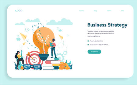 Business analyst web banner or landing page. People working with graph and diagram for data visualisation. Business strategy and project management. Optimization and progress. Vector illustrationのイラスト素材