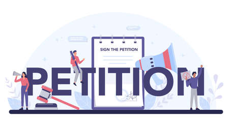 Petition typographic header. Collective public appeal document. Signing and spreading petition for changes. Document addressed to a government. Isolated flat vector illustrationのイラスト素材