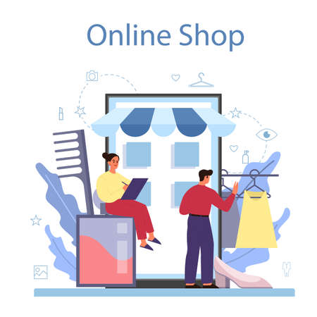 Fashion stylist online service or platform. Modern, creative job. Online shop. Isolated vector illustrationのイラスト素材